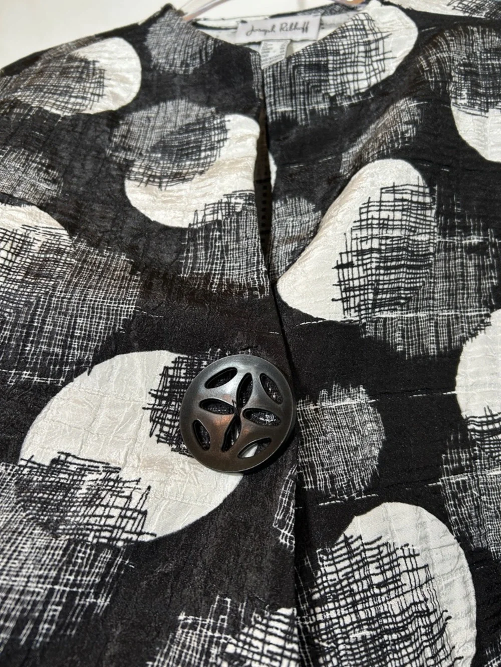 Joseph Ribkoff Art To Wear Black White Abstract Dot Button-Front Jacket Size 14 - Picture 4 of 9